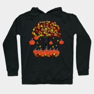 Simple Dark Tree With Pumpkins and Falling Leaves, Spooky Tree With Pumpkins leaves and pumpkins Hoodie